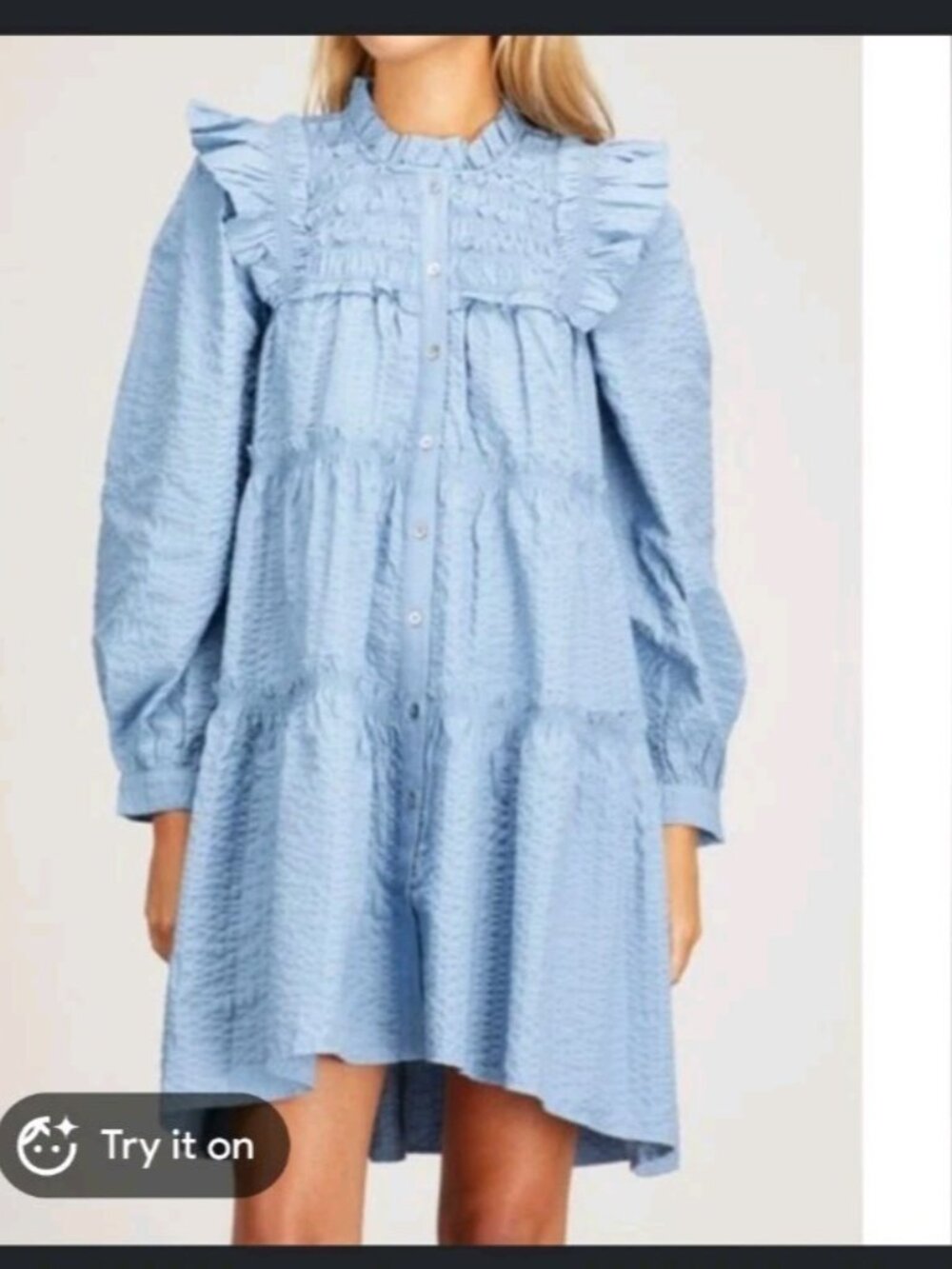 Sea New York Blue Sevyn Solid Seersucker Long Sleeve Dress ~ Sz Xs